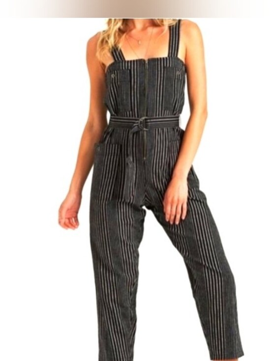Billabong Pants - Billabong Striped Crop Jumpsuit Black White Medium M